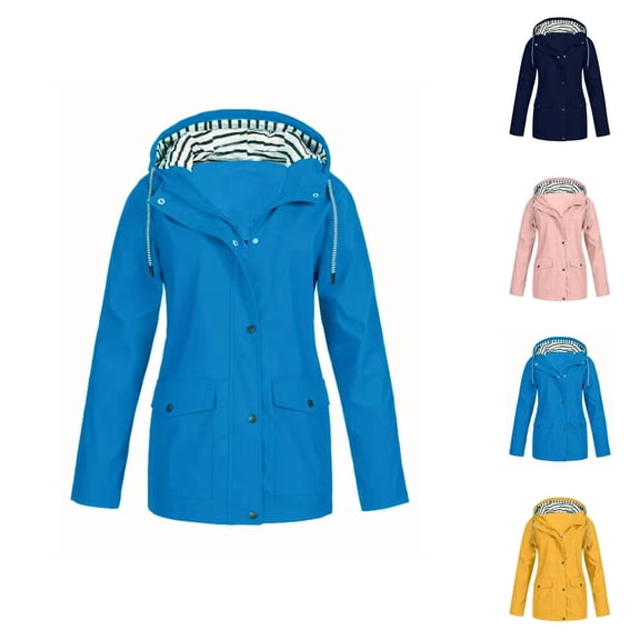 Women's Raincoats Lightweight Windproof Waterproof Long Sleeve Zip Up Hooded Rain Coat with Pockets Rain Jacket Women