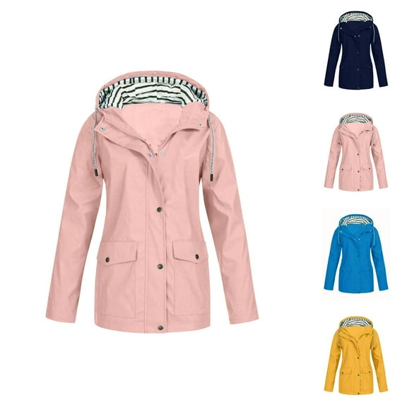 Women's Raincoats Lightweight Windproof Waterproof Long Sleeve Zip Up Hooded Rain Coat with Pockets Rain Jacket Women