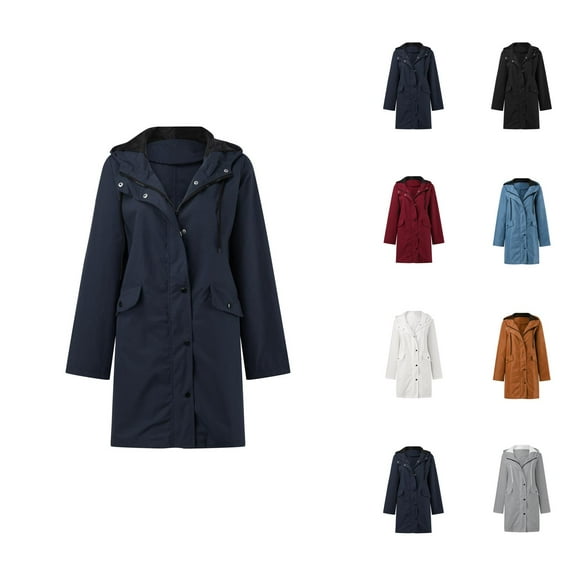 Women's Raincoats Outdoor Waterproof Windproof Long Sleeve Zipper Hooded Rain Coat with Pockets Rain Jacket Women