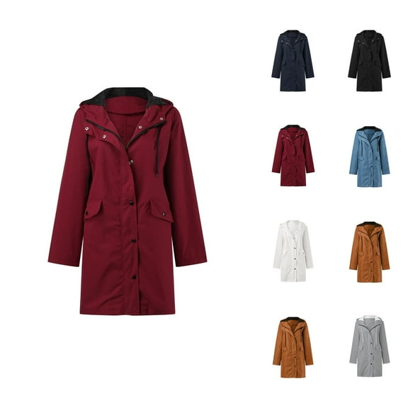Women's Raincoats Outdoor Waterproof Windproof Long Sleeve Zipper Hooded Rain Coat with Pockets Rain Jacket Women