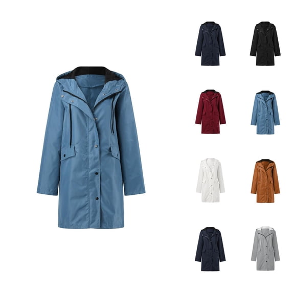 Women's Raincoats Outdoor Waterproof Windproof Long Sleeve Zipper Hooded Rain Coat with Pockets Rain Jacket Women