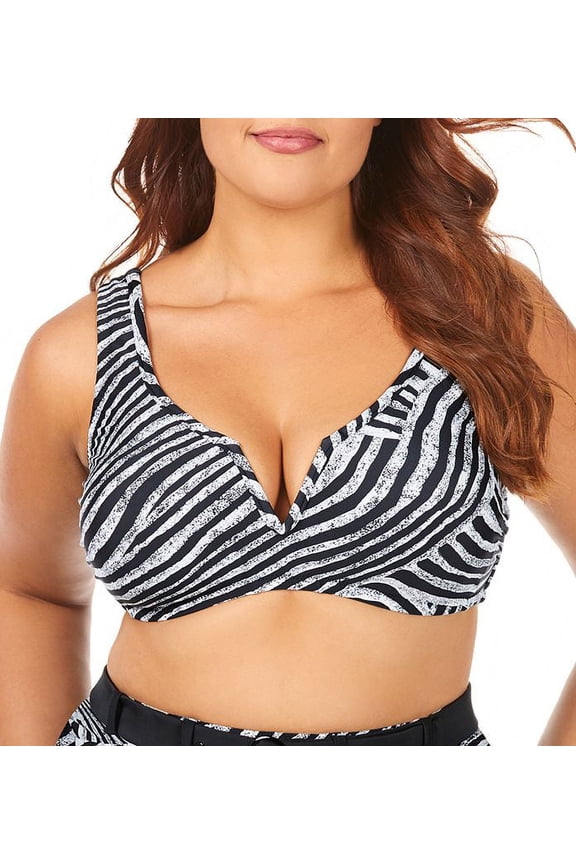 Women's Raisins Curve C840205 Mombasa Tanzania Bra Plus Size Swim Top (Black Ash 20W)