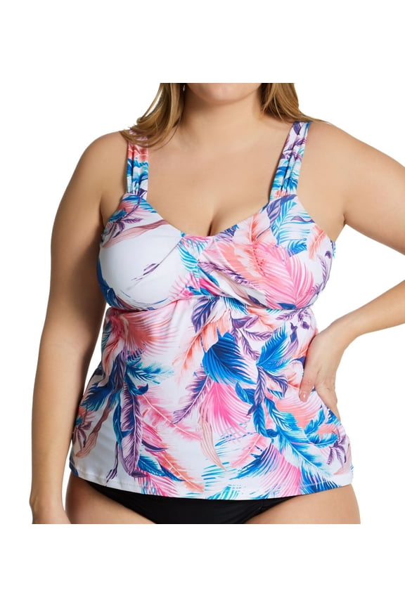 Women's Raisins Curve G840813 Plus Size Whitsunday Rimini Tankini Swim Top (Whitehaven 20W)