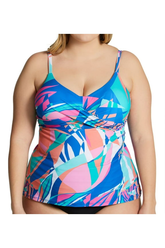 Women's Raisins Curve G841340 Plus Size Porto Covo Aries Tankini Swim Top (Aegean 14W)