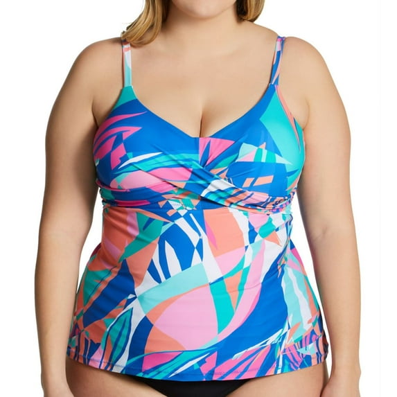 Women's Raisins Curve G841340 Plus Size Porto Covo Aries Tankini Swim Top (Aegean 20W)