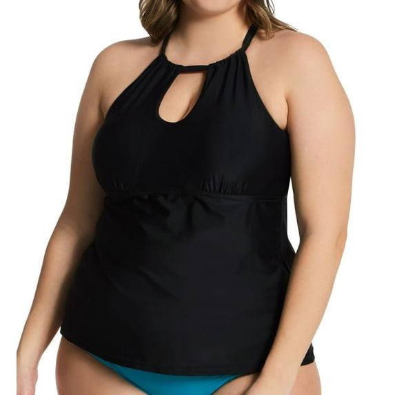 Women's Raisins Curve J840025 Plus Size Atlantic Solids Rosalie Tankini Swim Top (Black 18W)