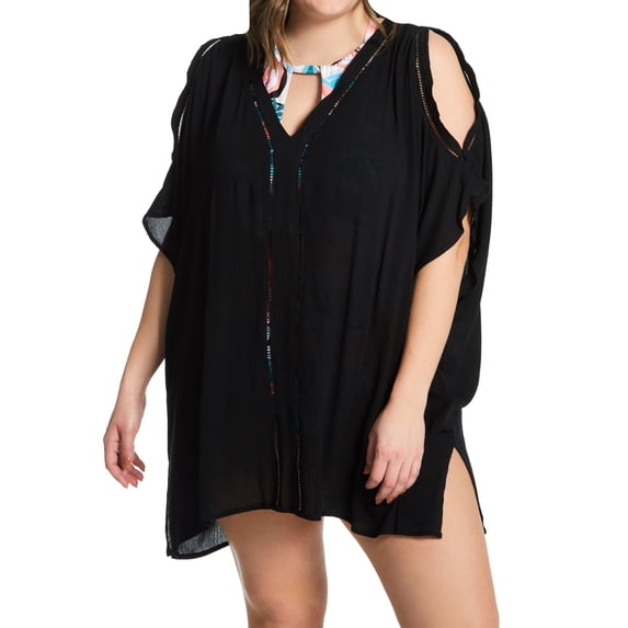 Women's Raisins Curve J840098 Plus Size Tranquilo Caftan Cover Up (Black 3X)