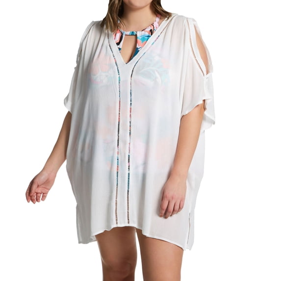 Women's Raisins Curve J840098 Plus Size Tranquilo Caftan Cover Up (White 3X)