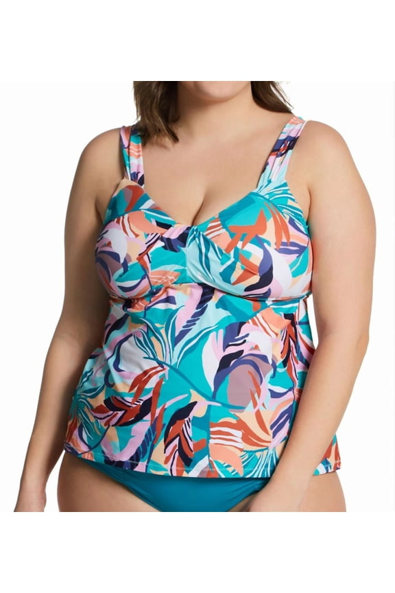 Women's Raisins Curve J840613 Plus Size Korakia Rimini Tankini Swim Top (Azul 18W)