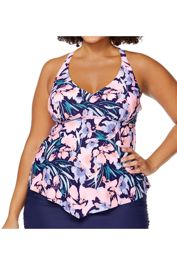 Women's Raisins Curve J841321 Plus Size In The Soul Trinidad Tankini Swim Top (Marianas 24W)