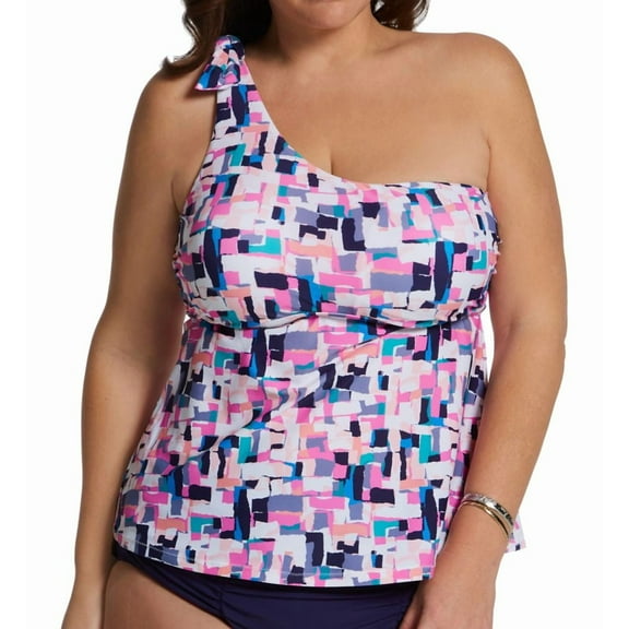 Women's Raisins Curve J841431 Plus Size Calabasas Marita Tankini Swim Top (Whitehaven 24W)