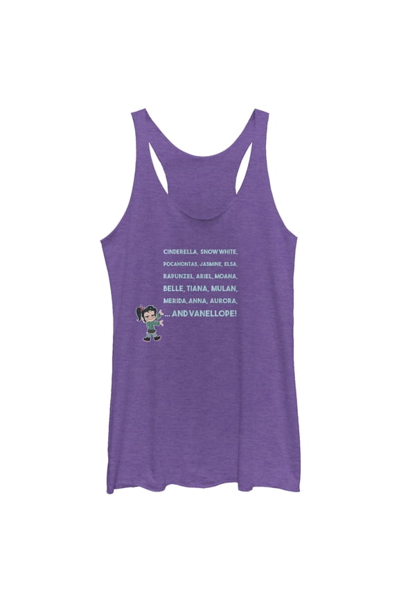 Women's Ralph Breaks the Internet Princess List  Racerback Tank Top Purple Heather X Large