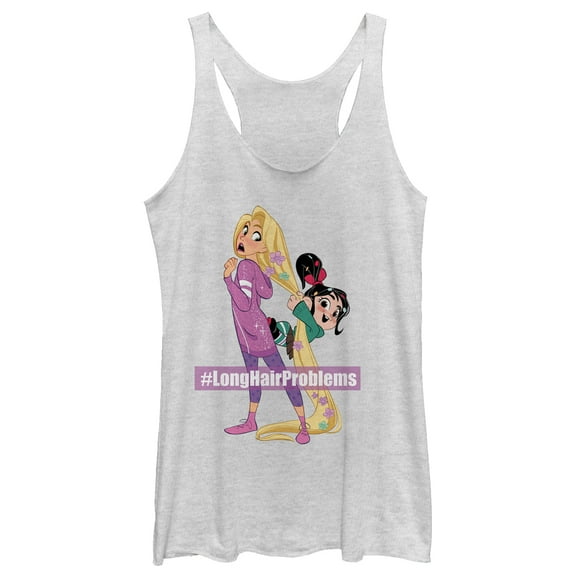 Women's Ralph Breaks the Internet Rapunzel Hair Racerback Tank Top White Heather 2X Large