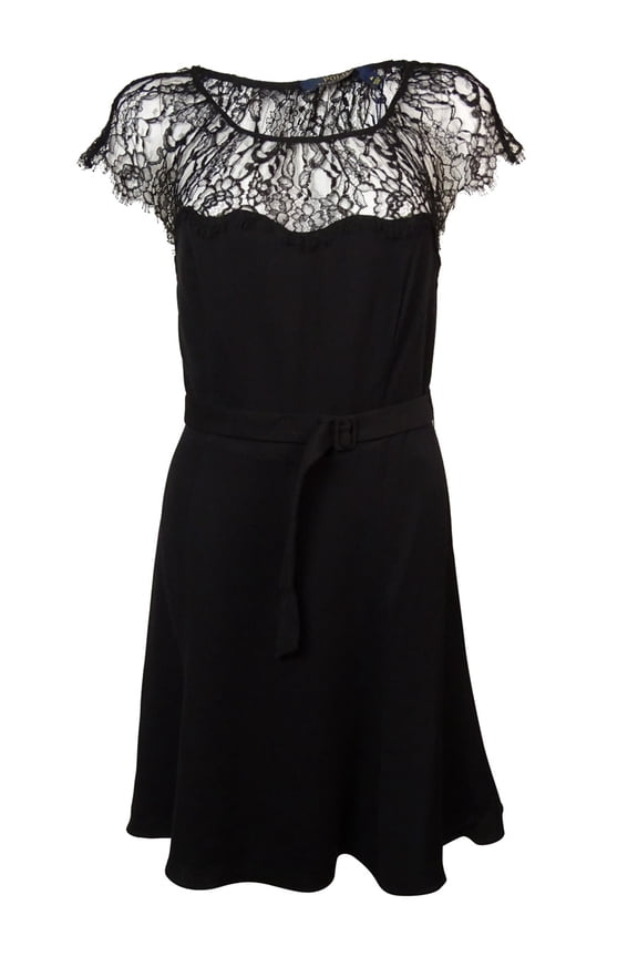 Women's Ralph Lauren Lace Shoulder Dress, Black, 6