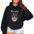 thumbnail image 1 of Women's Ramen Cat Graphic Breathable Hoodie Top Casual Comfortable Hooded long-sleeved Black S-2XL, 1 of 7