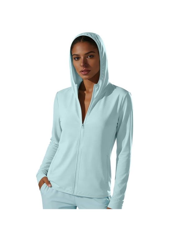 Women's Rash Guard Full Zip Hooded Athletic Coat Lightweight Cooling Feel Outdoor Sun Protection Jacket