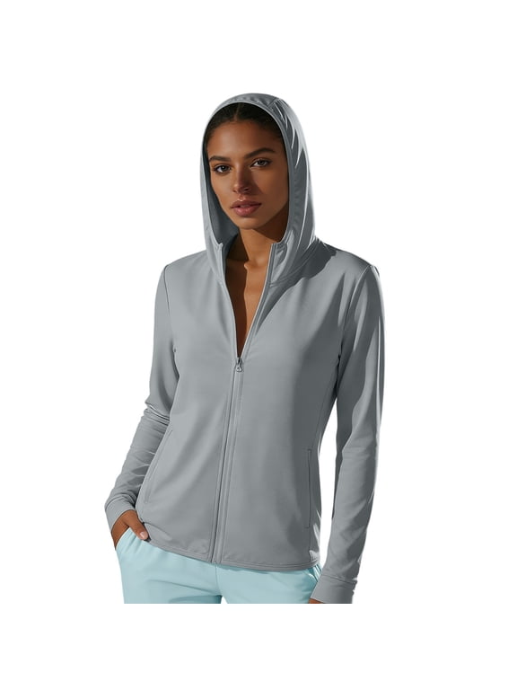Women's Rash Guard Full Zip Hooded Athletic Coat Lightweight Cooling Feel Outdoor Sun Protection Jacket