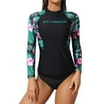 thumbnail image 1 of Women's Rash Guard Long Sleeve Leaves Printed Swim Shirt Top UV Protection UPF 50, 1 of 6