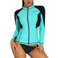 thumbnail image 1 of Women's Rash Guard Long Sleeve Swimsuits Zipper Front Colorblock Swim Shirt UPF 50, 1 of 6