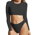 thumbnail image 1 of Women's Rash Guard Two Piece Swimsuit Long Sleeve Swim Shirt Bathing Suits High Waist Bikini Bottom Tankini Set UPF 50, 1 of 3