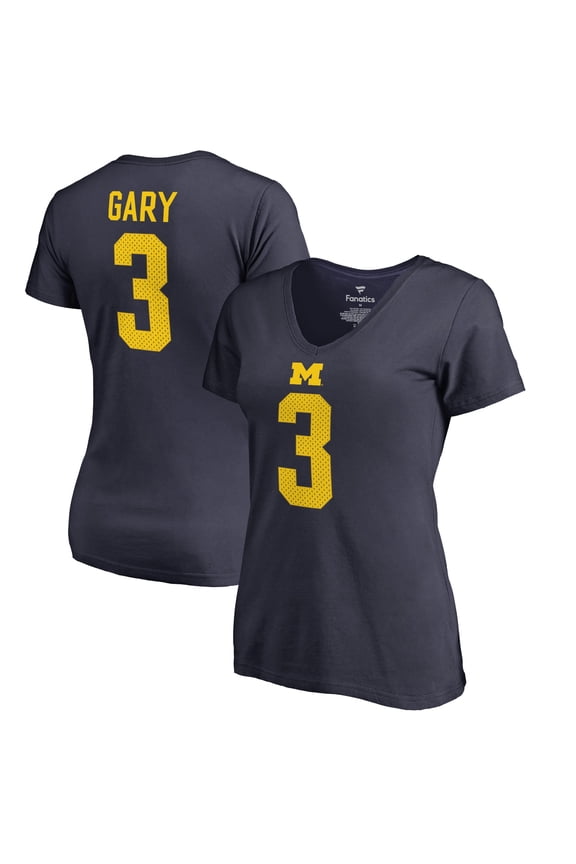 Women's Rashan Gary Navy Michigan Wolverines College Legends Name & Number V-Neck T-Shirt