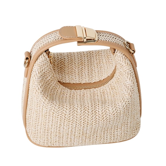Women's Rattan Straw Bag, Summer Top Handle Bucket Purse, Straw Beach Bags for Women, a Great Gift for Your Families, Friends, on Happy Moments like Birthday, Beige