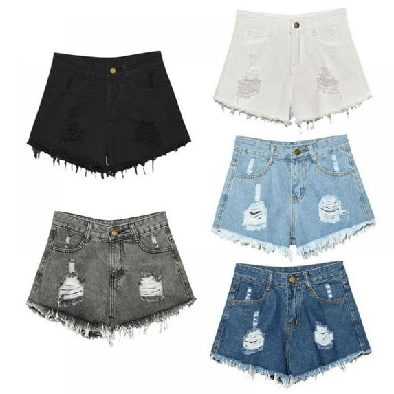 Women's Raw Hem Ripped Denim Jeans Button Front Casual Shorts
