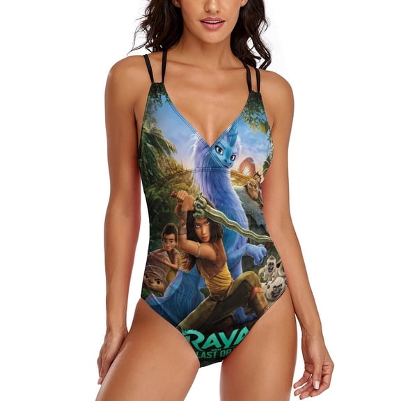 Women's Raya And The Last Dragon Swimsuit One Piece Bathing Suit V Neck Tummy Control Sports Beach Swimwear