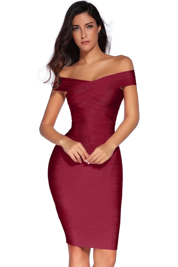 Women's Rayon Off Shoulder Bandage Bodycon Party Dress