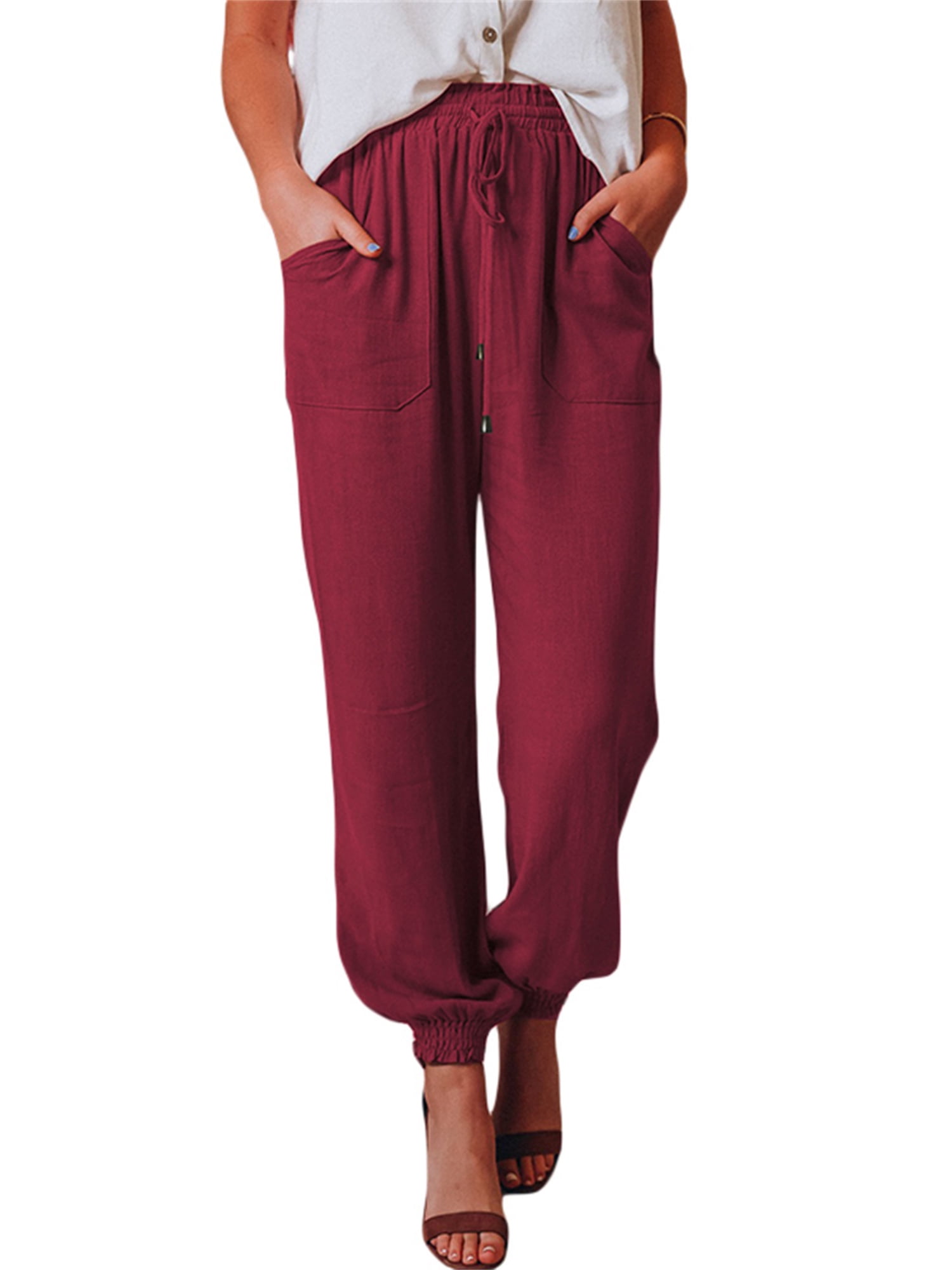 Women's Rayon Sweatpants High Waisted Joggers Casual Plain Drawstring Harem  Pants with Pockets 