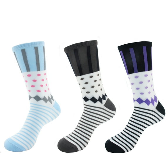 Women's Rayon from Bamboo Crazy Colorful Funky Casual Dress Polka Dot Stripe Socks - Assortment F - 3prs