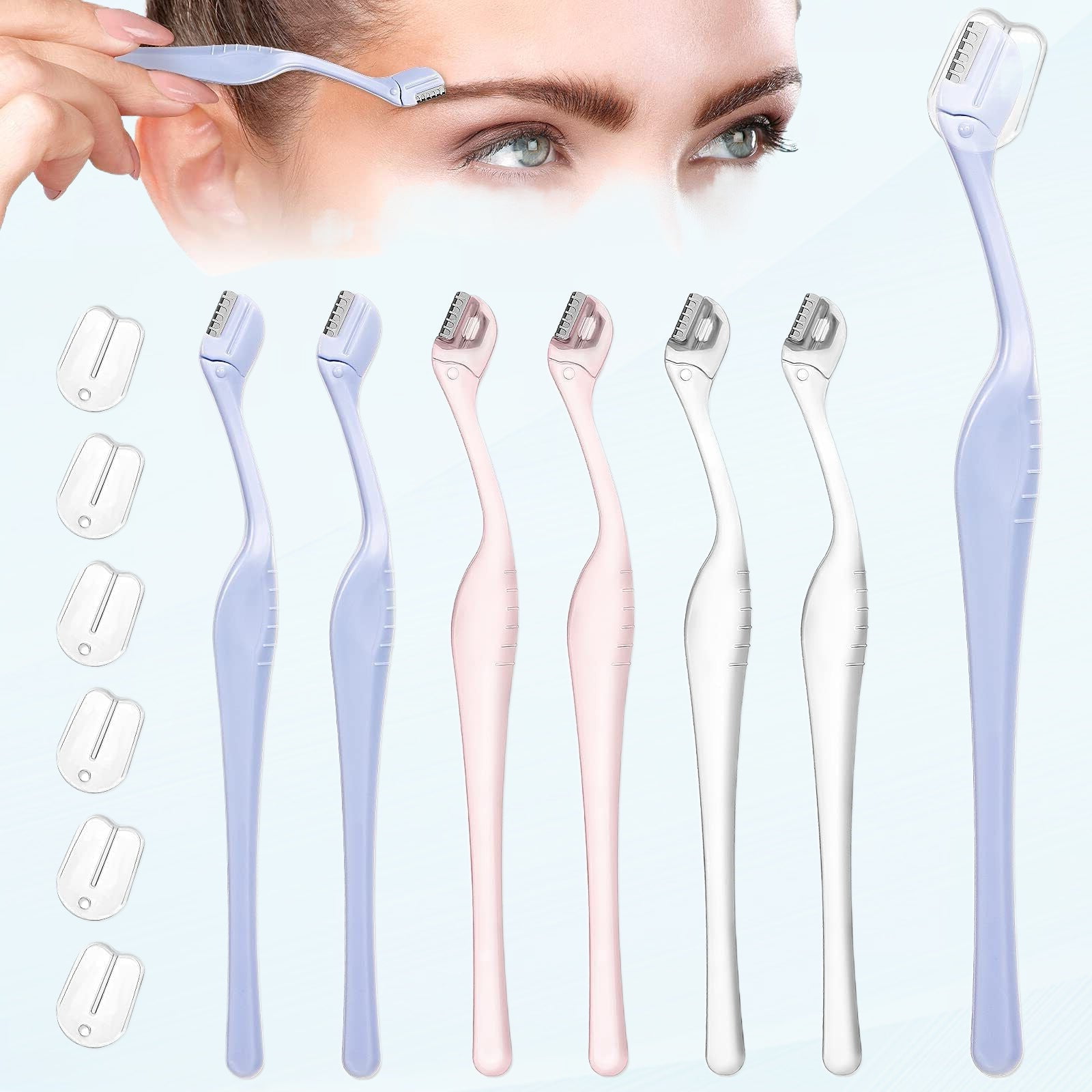 Eyebrow Razor Mini Razor Razor Trimmer Women's Face Shaver Lip Hair Remover with Precision Cover Small Eye Shaver for Women Makeup Face Care Tools (Clear, Clear Purple, Light Blue)