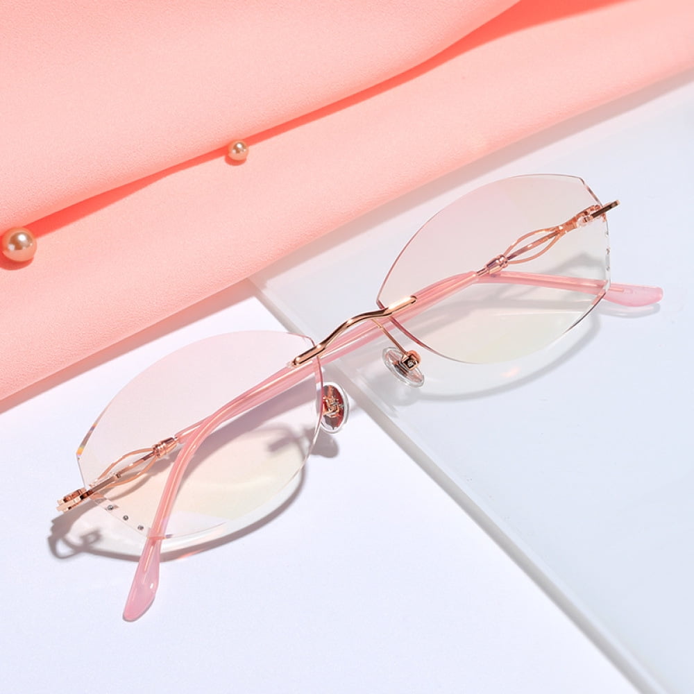 Women's Reading Glasses 3.00 Ultra-light Rimless Blue light Blocking Presbyopic Glasses Gradient Pink Sunglasses Readers +3.00