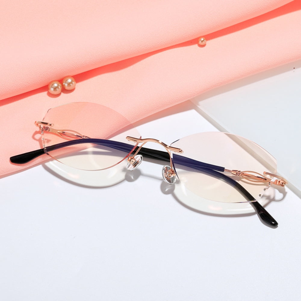 Women's Reading Glasses 4.00 Ultra-light Rimless Blue light Blocking Presbyopic Glasses Gradient Pink Sunglasses Readers +4.00