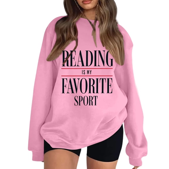 Women's Reading Is My Favorite Sport Sweatshirt Fashion Casual Printed Pullover for Women Book Lover Gift Idea,Pink,2XL