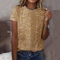 thumbnail image 1 of Women's Real Sequin Short Sleeve T-Shirt, Round Neck Sparkly Glitter Top, Dazzling Party Blouse for Evening Out, Club Wear, Casual Day to Night Outfits Gold S, 1 of 6