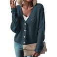 thumbnail image 1 of Women's Real Teal Open Knit Drop Shoulder Sweater Cardigan, 1 of 8