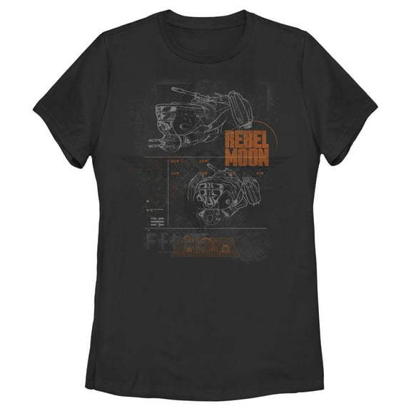 Women's Rebel Moon Imperium Space Fighter Schematics Graphic Tee Black 2X Large
