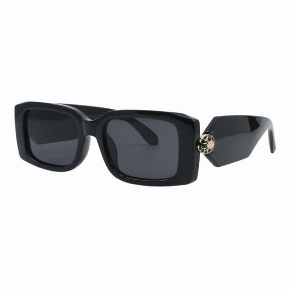 Women’s Rectangle Sunglasses Thick Frame Designer Style Emblem UV400 Black Gold