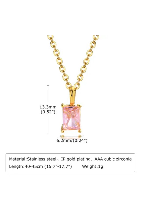 Women's Rectangle Zircon Wedding Necklace Gold Chain 316L Stainless Steel 40+5cm