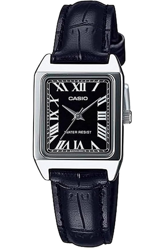 Women's Rectangular Leather Strap Roman Black Dial Dress Watch