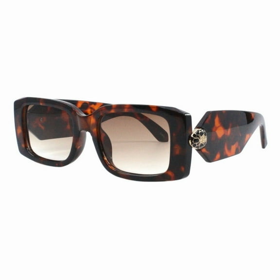 Women’s Rectangular Sunglasses Thick Frame Designer Style Emblem UV400 Tortoise