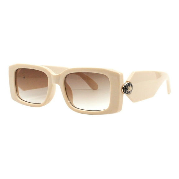 Women’s Rectangular Sunglasses Thick Frame Designer Style w/ Emblem UV400 Beige