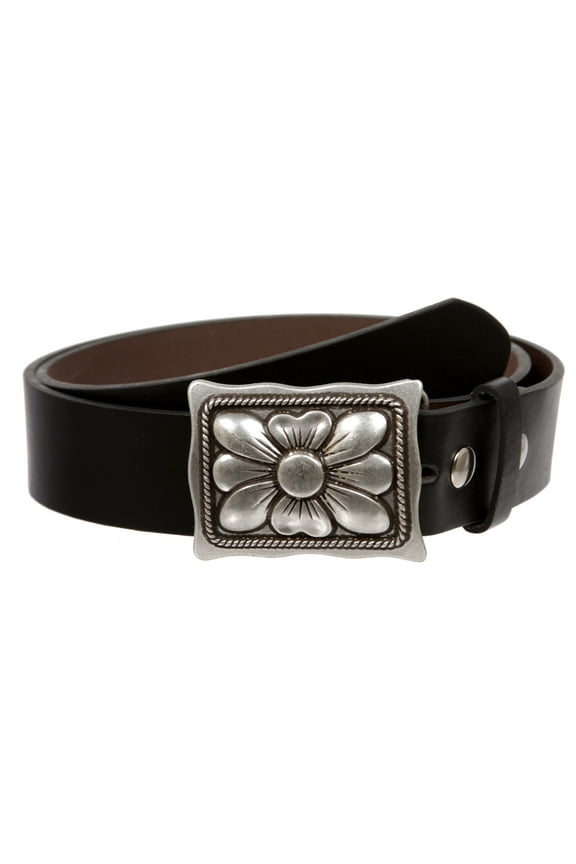 Women's Rectangular Western Floral Buckle with Snap on Belt