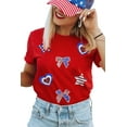 thumbnail image 1 of Women's Red American Flag Sequined Graphic Tee - Patriotic Round Neck T-Shirt - [ZhiHiMeRi] | (US 20-22)2XL, 1 of 6