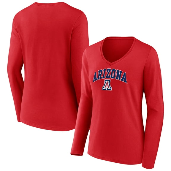 Women's Red Arizona Wildcats Campus V-Neck Long Sleeve T-Shirt