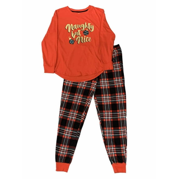 Women's Red & Black Plaid Naughty But Nice 2PC Pajama Sleep Set Sleepwear M