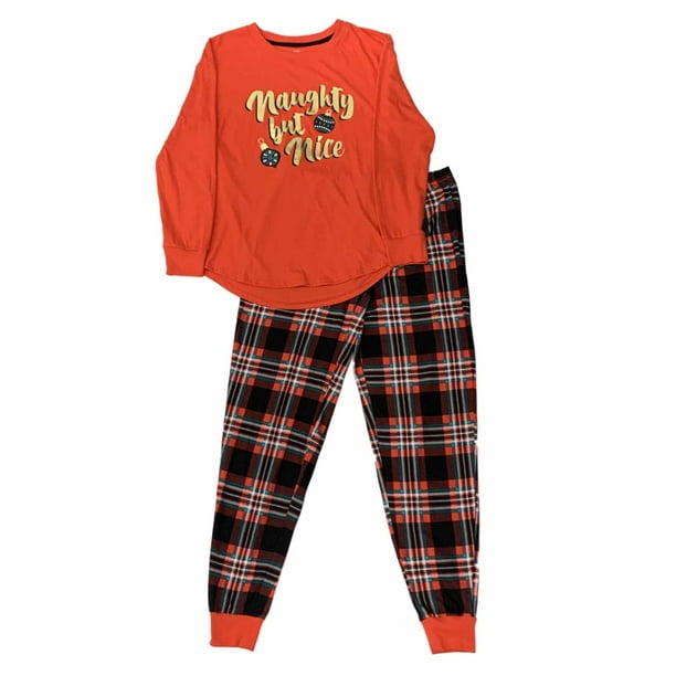 Women's Red Black Plaid Naughty But Nice 2PC Pajama Sleep Set