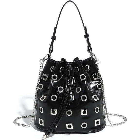 Women's Red Bucket Bag Y2K Handbag Studded Punk Crossbody