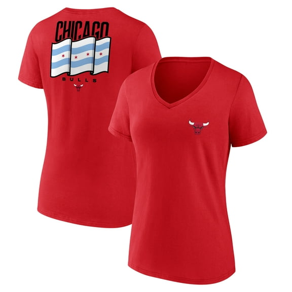 Women's  Red Chicago Bulls Clutch V-Neck T-Shirt